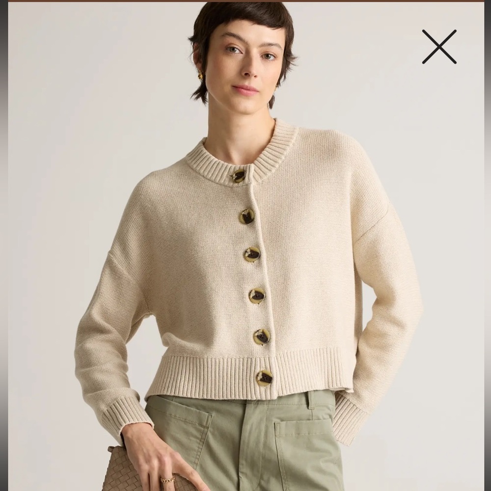 Quince 100% Organic Cotton Cropped Cardigan / Cement Marl Neutral Small *J